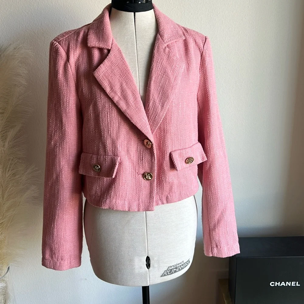 Upcycled Pink Tweed Cropped Blazer